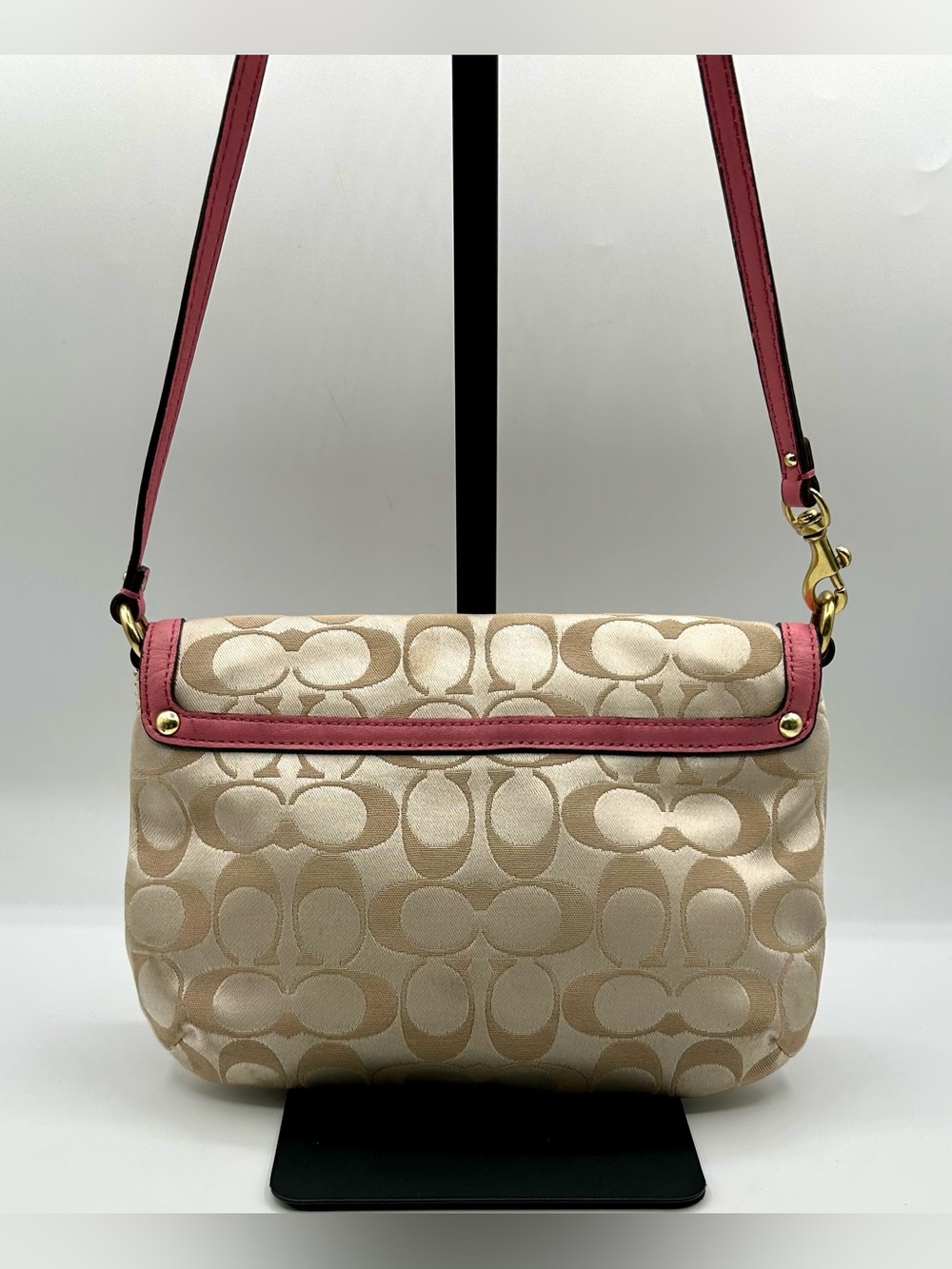 COACH Kristin Signature East/West Crossbody Bag- Khaki Canvas with Leather Trim. - Picture 2 of 16